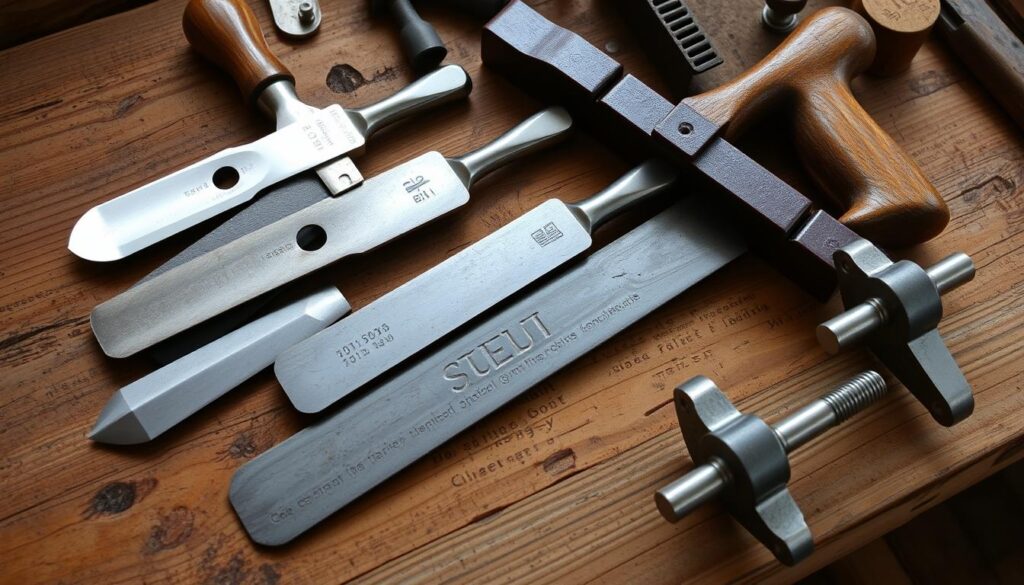 Essential woodworking chisels, hand saws, and clamps